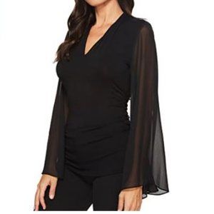 nwot VINCE CAMUTO black bell sleeve blouse ruched